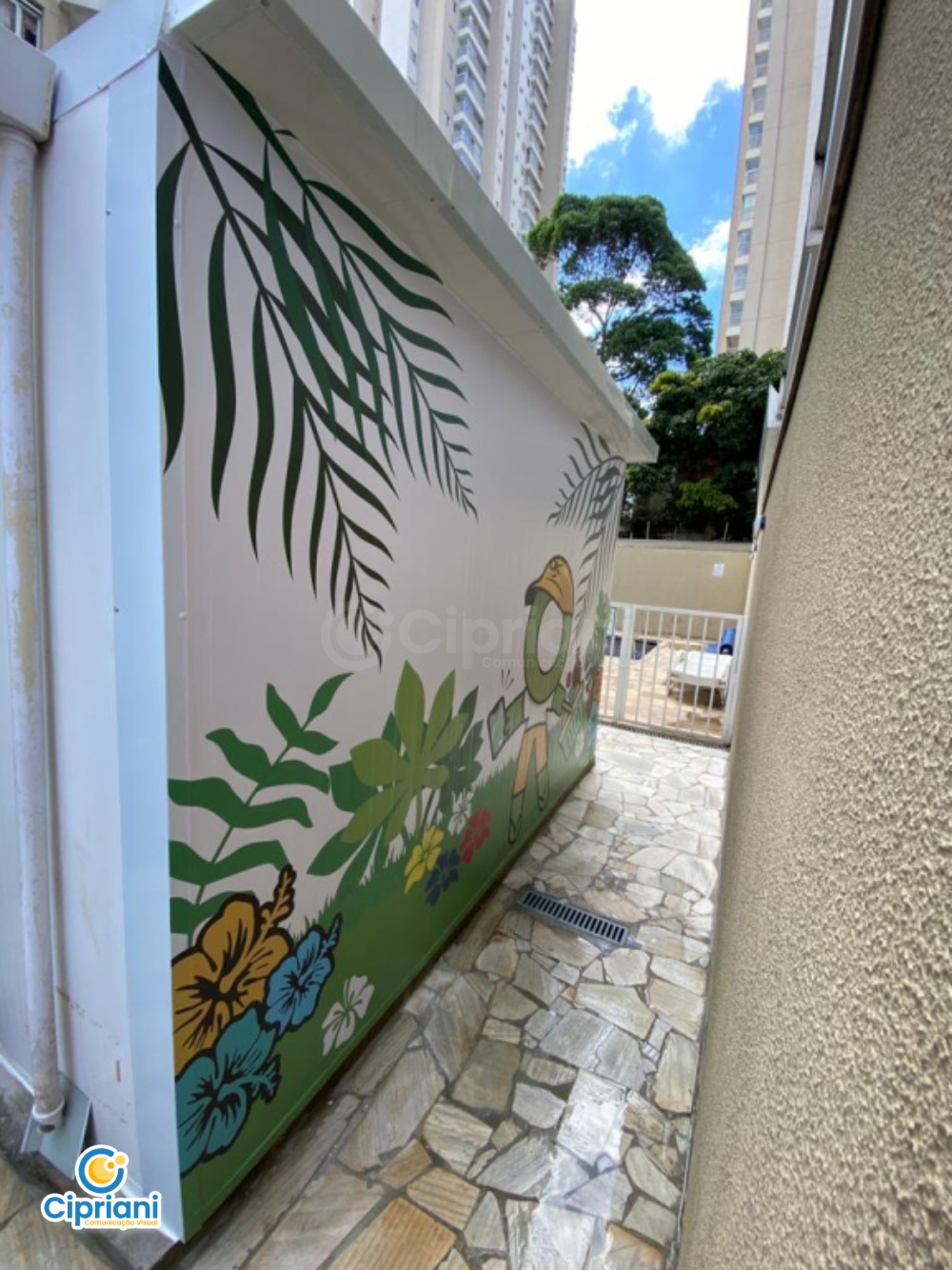 Adesivo de Parede com Desenho Plantas Verde e Branco | Projetos Cipriani Comunicação Visual