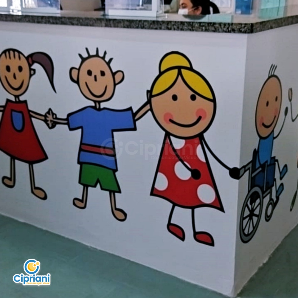 Adesivo para Balcões de Escola Infantil Azul e Branco 1 Imagem