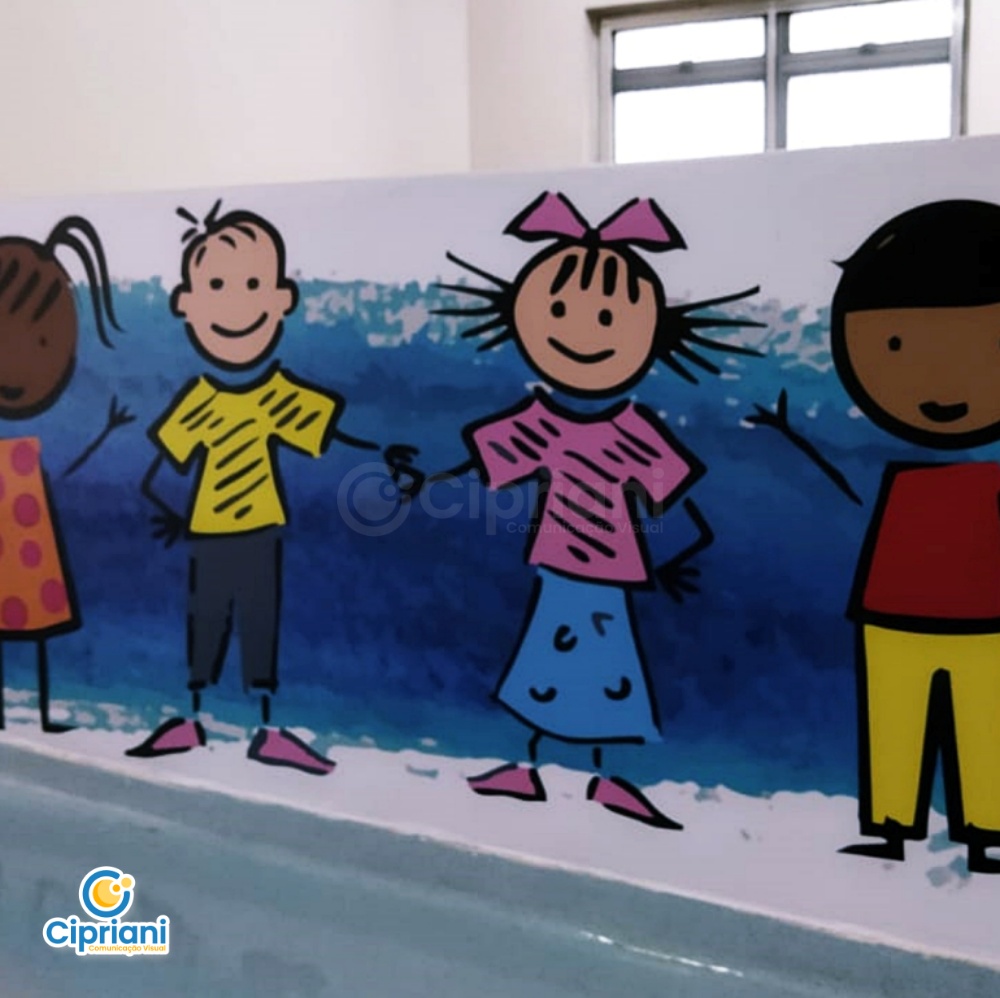 Adesivo para Balcões de Escola Infantil Azul e Branco 2 Imagem