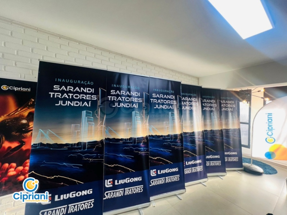 Banner Roll Up 80x200cm em Azul e Amarelo | Projetos Cipriani Comunicação Visual