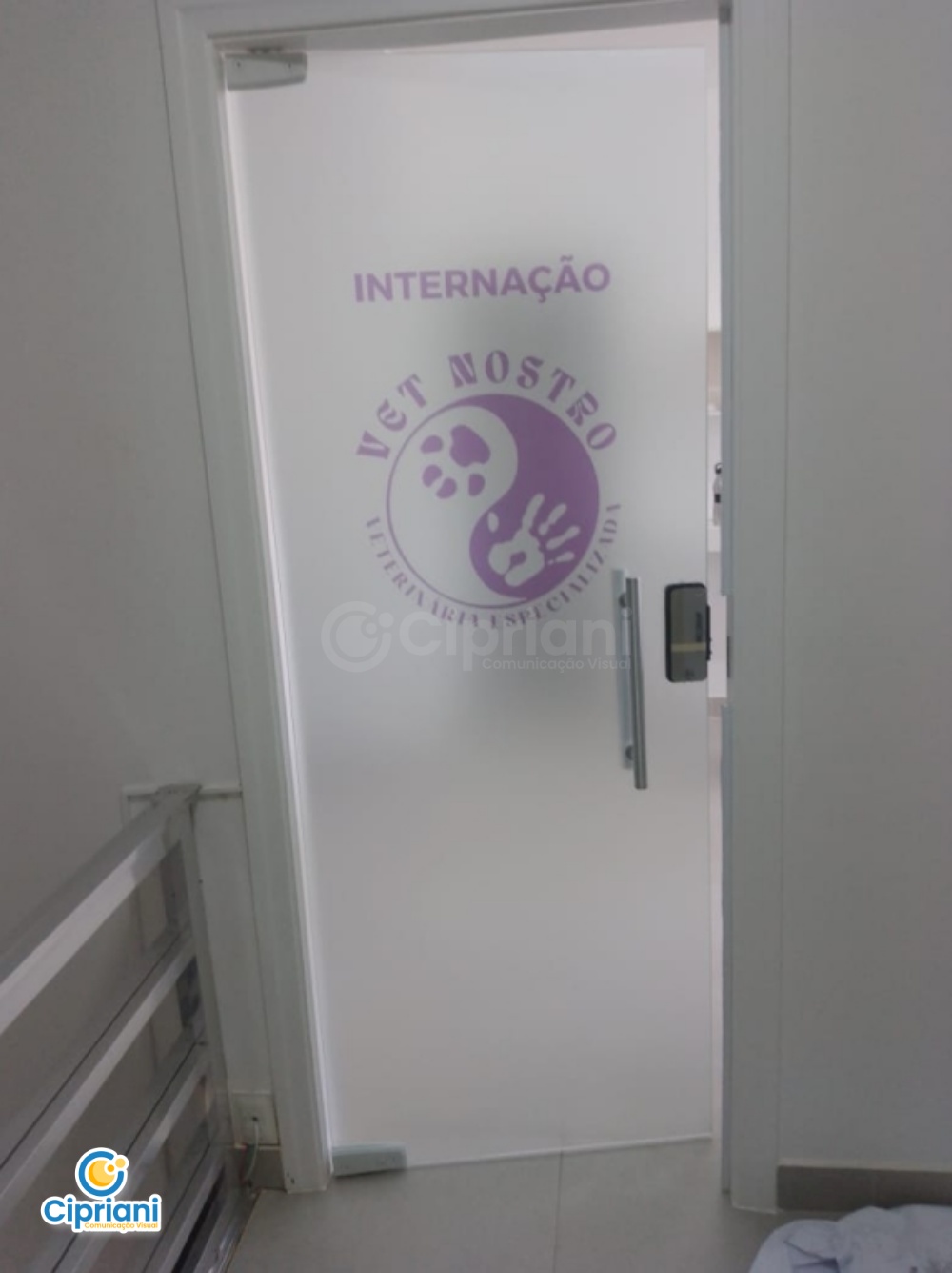 Película Jateada para Porta de Clínica com Logo Roxo 1 Imagem