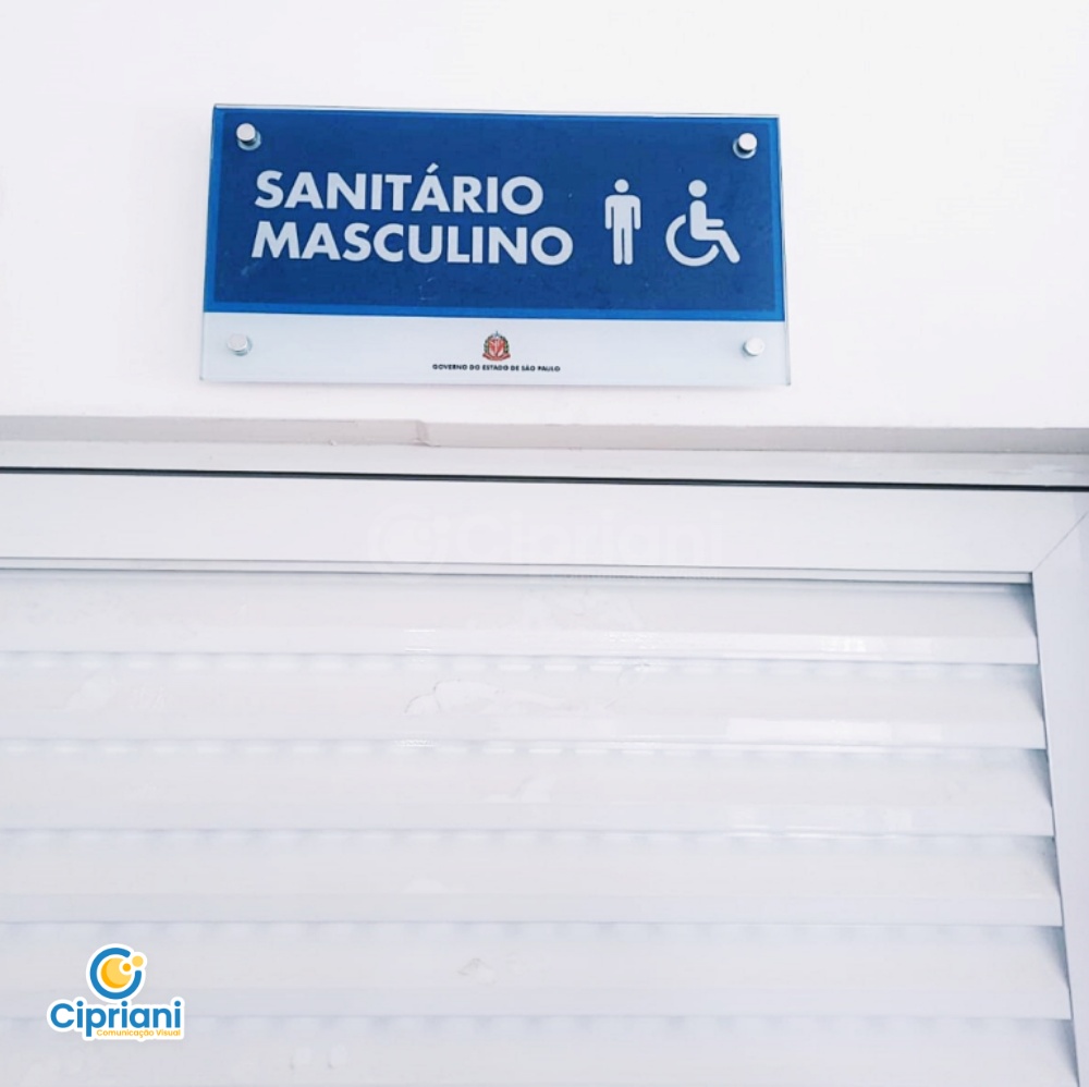 Placa de Acrílico Sinalização Azul e Branco | Projetos Cipriani Comunicação Visual