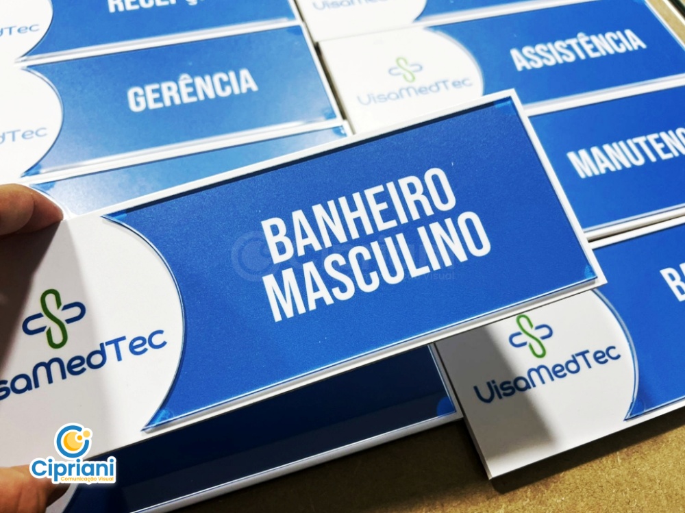 Placas PVC Identificação de Porta Azul e Branco, Veja Mais 1 Imagem