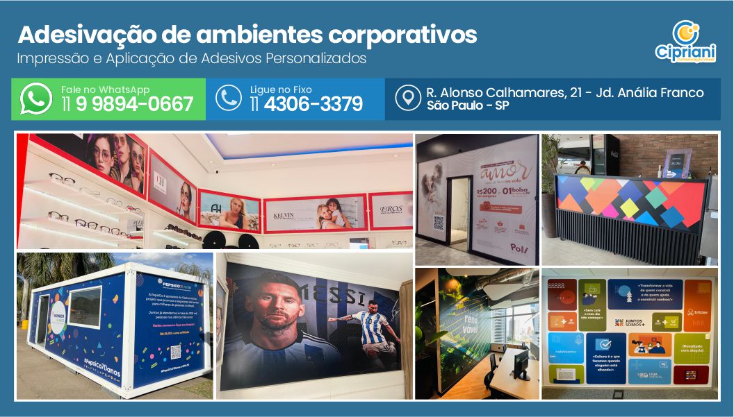 Adesivação de ambientes corporativos | Cipriani Comunicação Visual em São Paulo SP