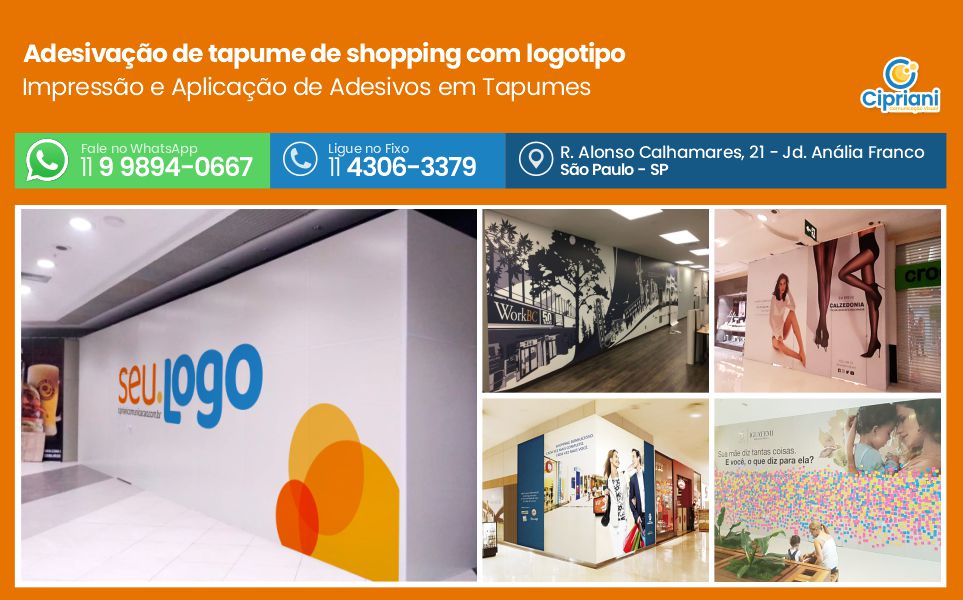Adesivação de tapume de shopping com logotipo | Cipriani Comunicação Visual em São Paulo SP