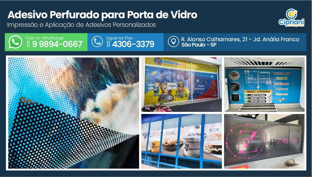 Adesivo Perfurado para Porta de Vidro  | Cipriani Comunicação Visual em São Paulo SP