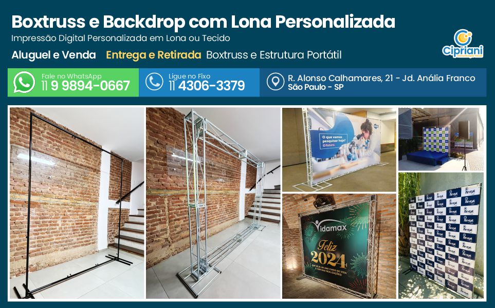 Boxtruss e Backdrop com Lona Personalizada | Cipriani Comunicação Visual em São Paulo SP