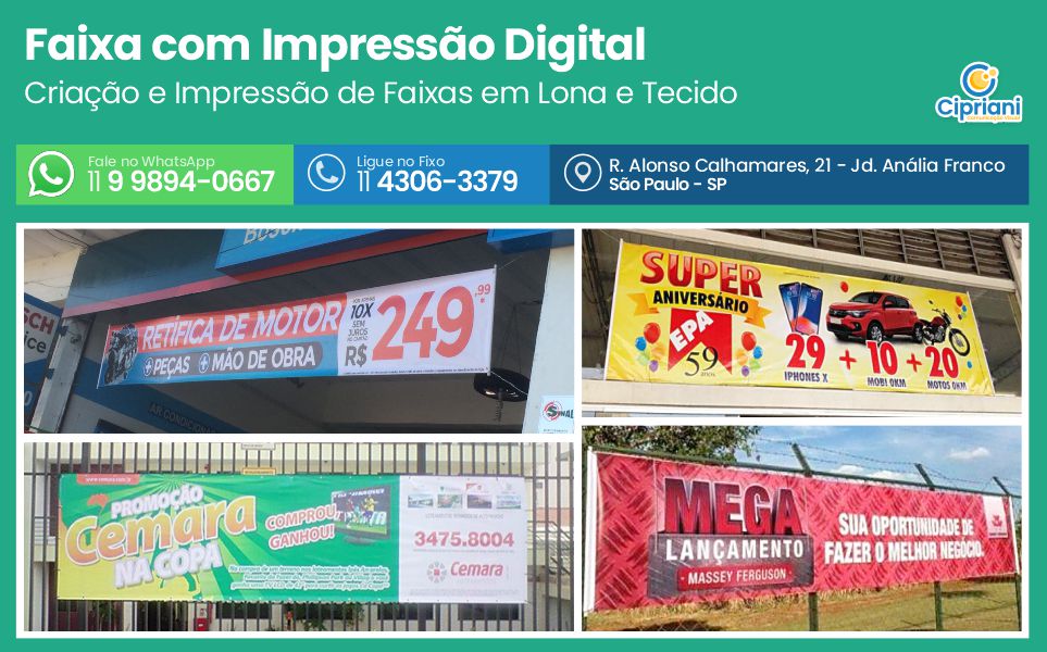 Faixa com Impressão Digital  | Cipriani Comunicação Visual em São Paulo SP