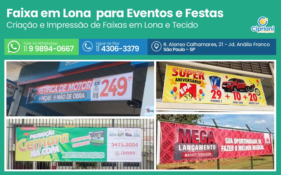 Faixa em Lona Personalizada para Eventos e Festas | Cipriani Comunicação Visual em São Paulo SP