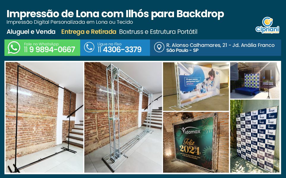 Impressão de Lona com Ilhós para Backdrop | Cipriani Comunicação Visual em São Paulo SP
