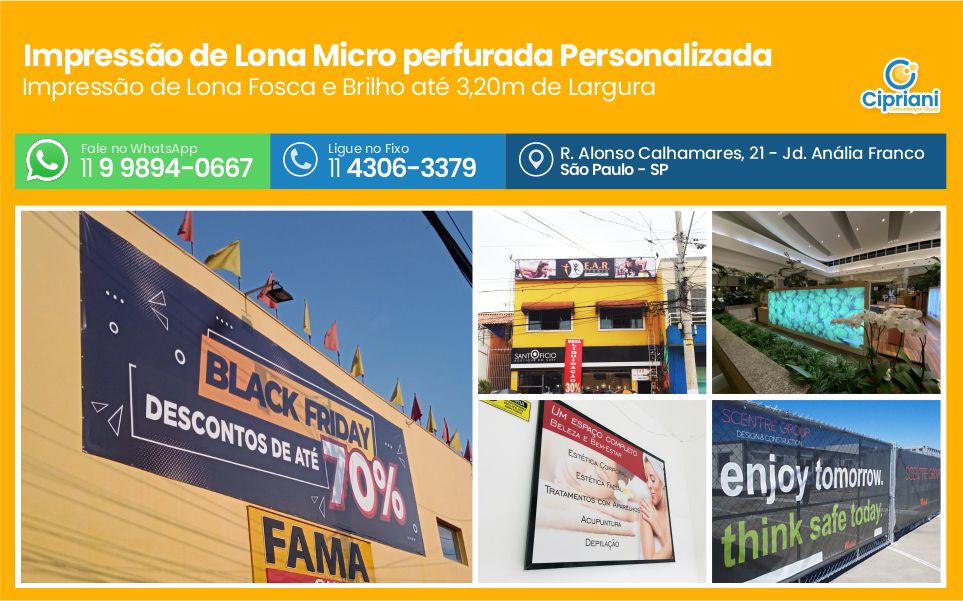 Impressão de Lona Micro perfurada Personalizada | Cipriani Comunicação Visual em São Paulo SP