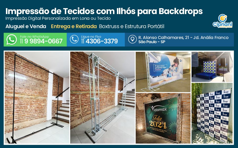 Impressão de Tecidos com Ilhós para Backdrops | Cipriani Comunicação Visual em São Paulo SP
