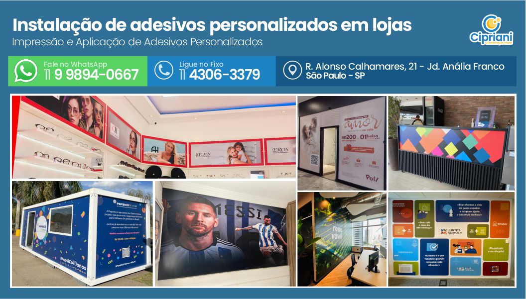 Instalação de adesivos personalizados em lojas | Cipriani Comunicação Visual em São Paulo SP