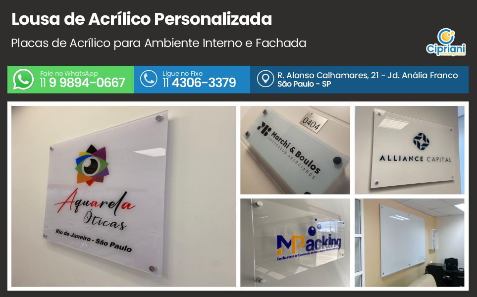 Lousa de Acrílico Personalizada  | Cipriani Comunicação Visual em São Paulo SP
