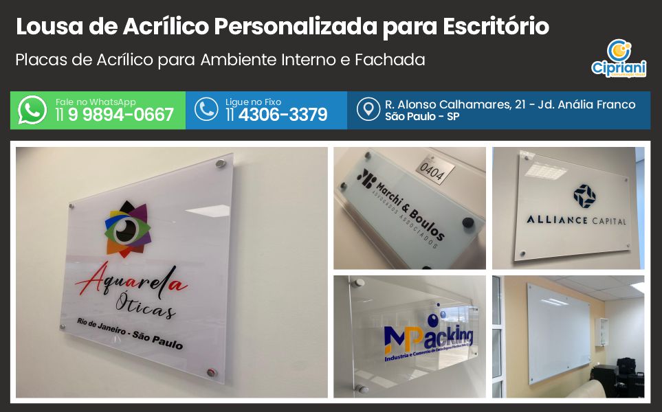 Lousa de Acrílico Personalizada para Escritório | Cipriani Comunicação Visual em São Paulo SP