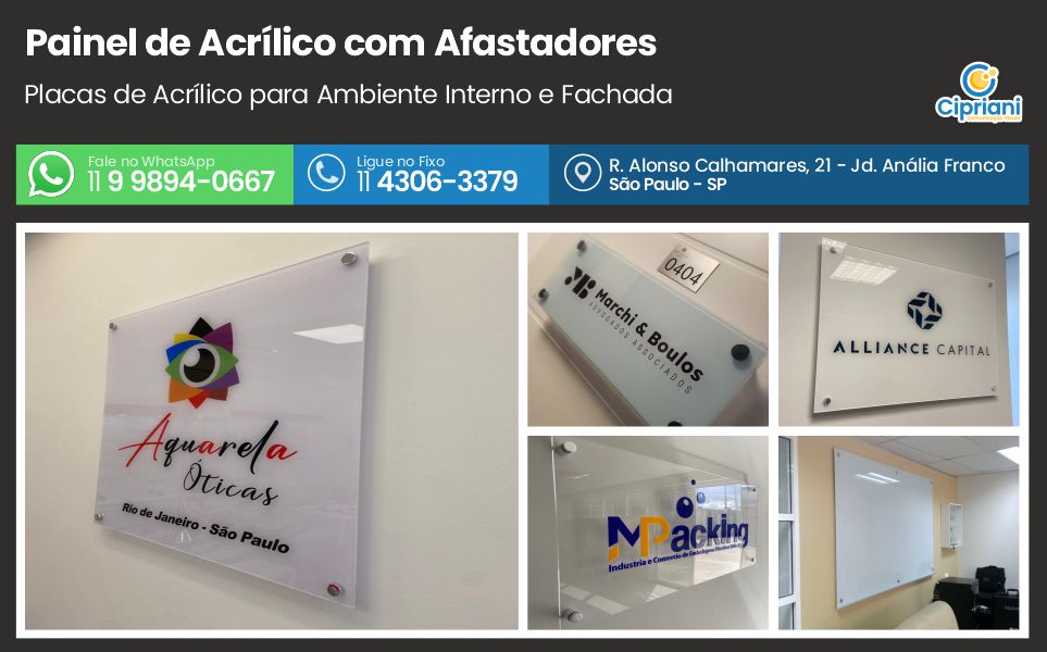Painel de Acrílico com Afastadores  | Cipriani Comunicação Visual em São Paulo SP