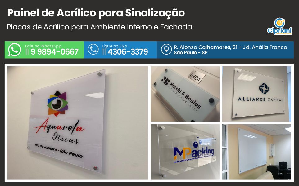 Painel de Acrílico para Sinalização  | Cipriani Comunicação Visual em São Paulo SP