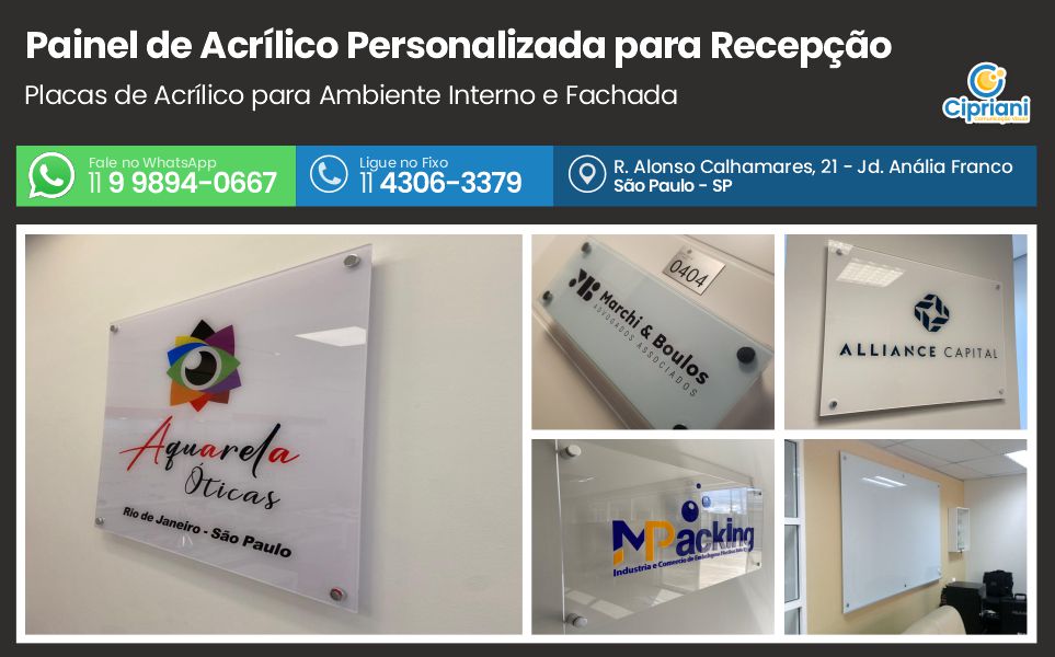 Painel de Acrílico Personalizada para Recepção | Cipriani Comunicação Visual em São Paulo SP