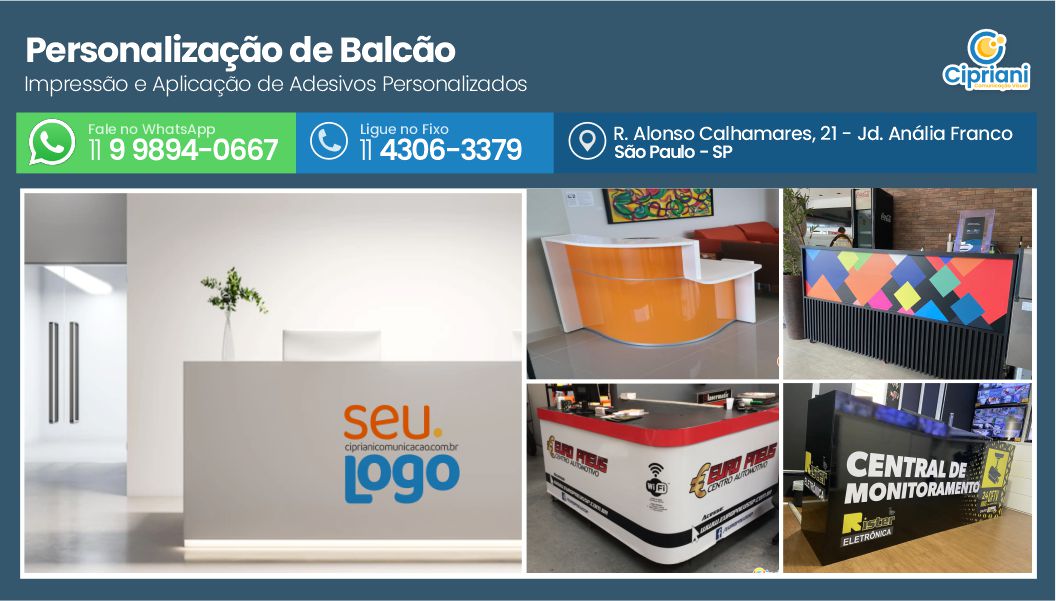 Personalização de Balcão  | Cipriani Comunicação Visual em São Paulo SP