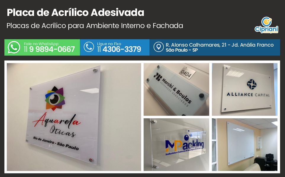 Placa de Acrílico Adesivada  | Cipriani Comunicação Visual em São Paulo SP