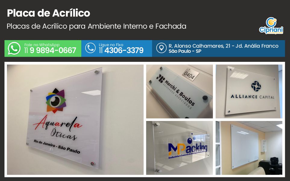 Placa de Acrílico  | Cipriani Comunicação Visual em São Paulo SP
