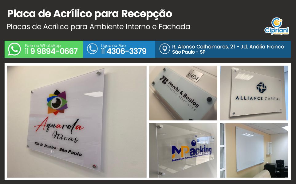 Placa de Acrílico para Recepção  | Cipriani Comunicação Visual em São Paulo SP