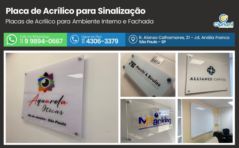 Placa de Acrílico para Sinalização  | Cipriani Comunicação Visual em São Paulo SP