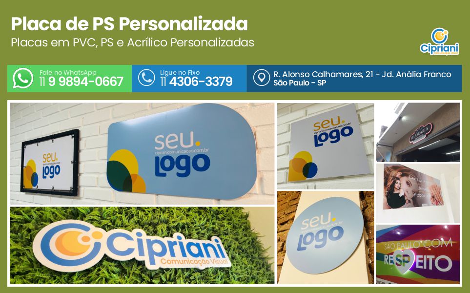 Placa de PS Personalizada  | Cipriani Comunicação Visual em São Paulo SP