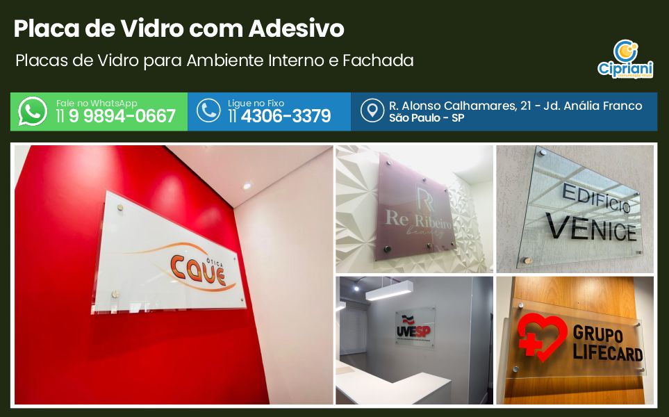 Placa de Vidro com Adesivo  | Cipriani Comunicação Visual em São Paulo SP